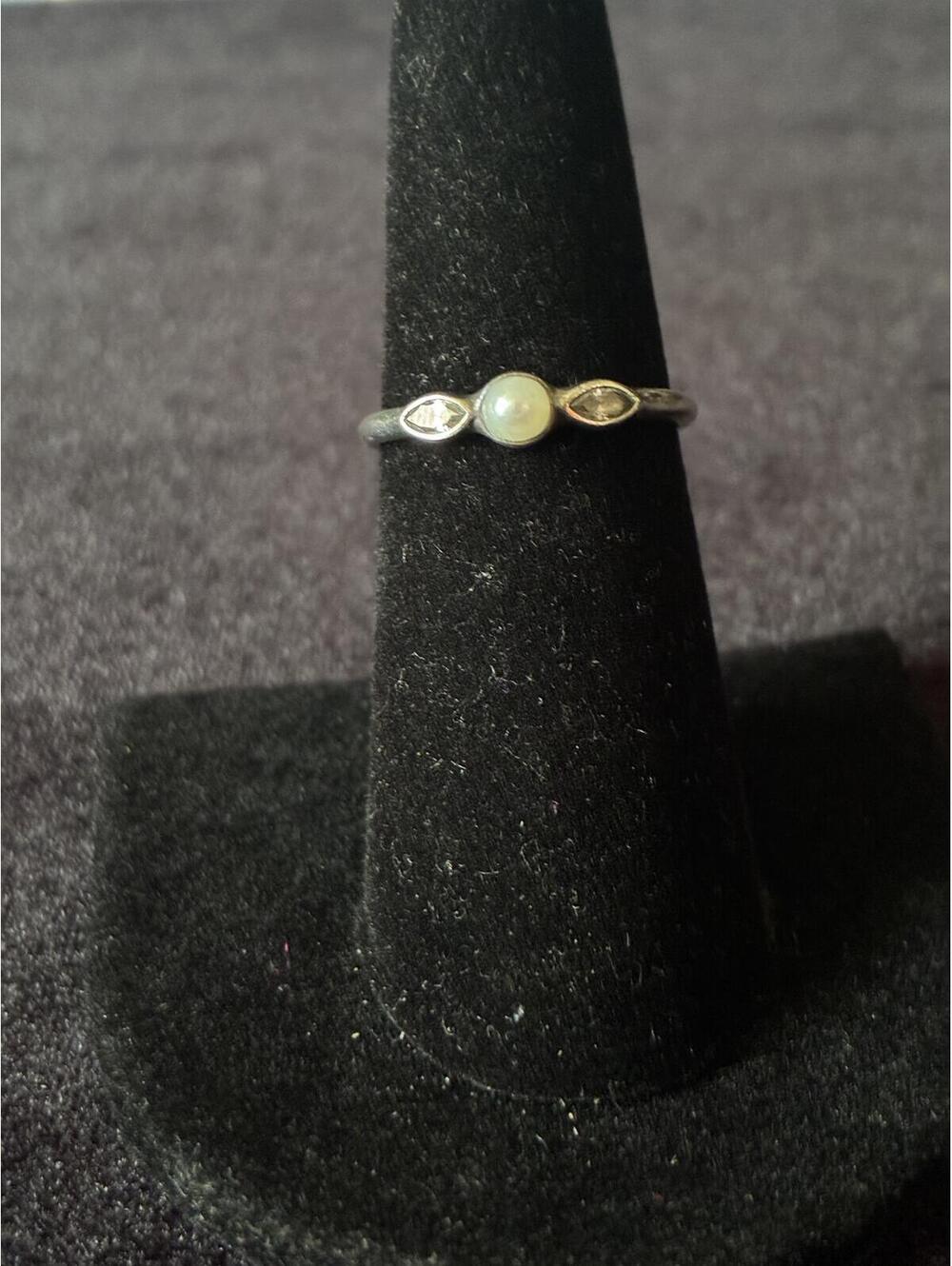 Pandora Sterling Silver Luminous Leaves Pearl & CZ Ring - Size 6.25